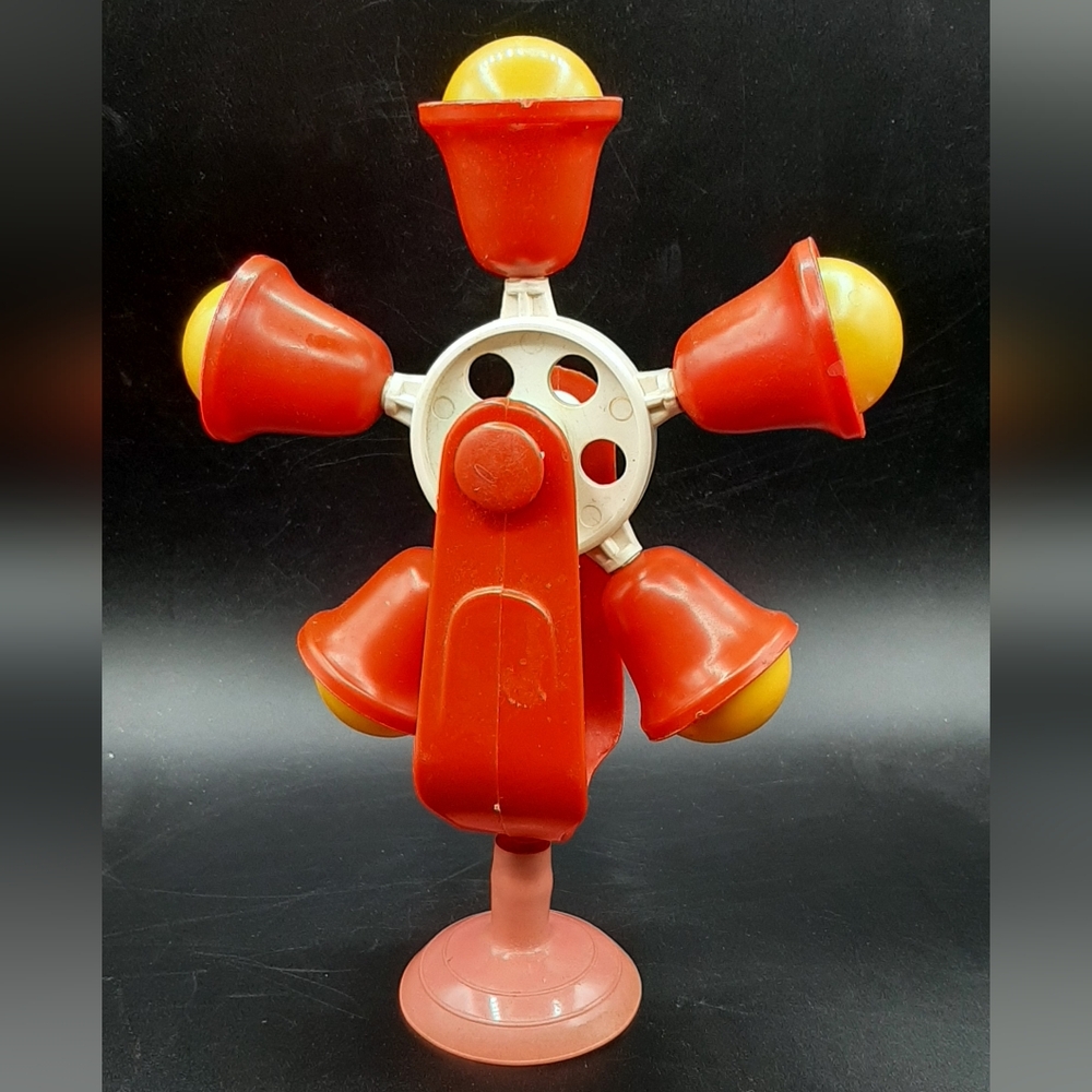 Vintage Suction Cup Wheel Bell Rattle Spinning Baby Toy